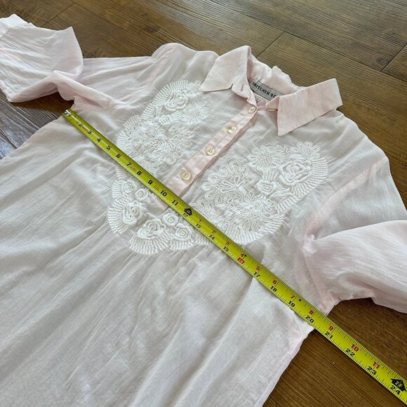 Gretchen Scott Womens Sheer Pink Embroidered Top Size Medium Button Boho Coastal - Picture 6 of 9